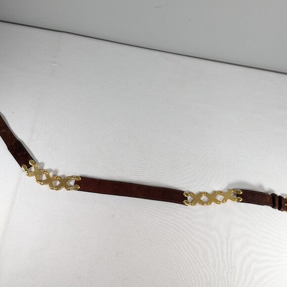 Kudos genuine leather belt chestnut brown + gold tone XXX accents made in Spain - Picture 4 of 11